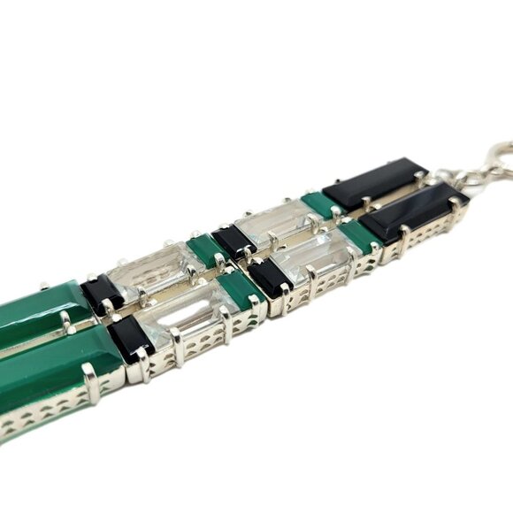 Nicky Butler Deco Toggle Bracelet Green Chalcedony .925 Sterling Silver New - Picture 2 of 14